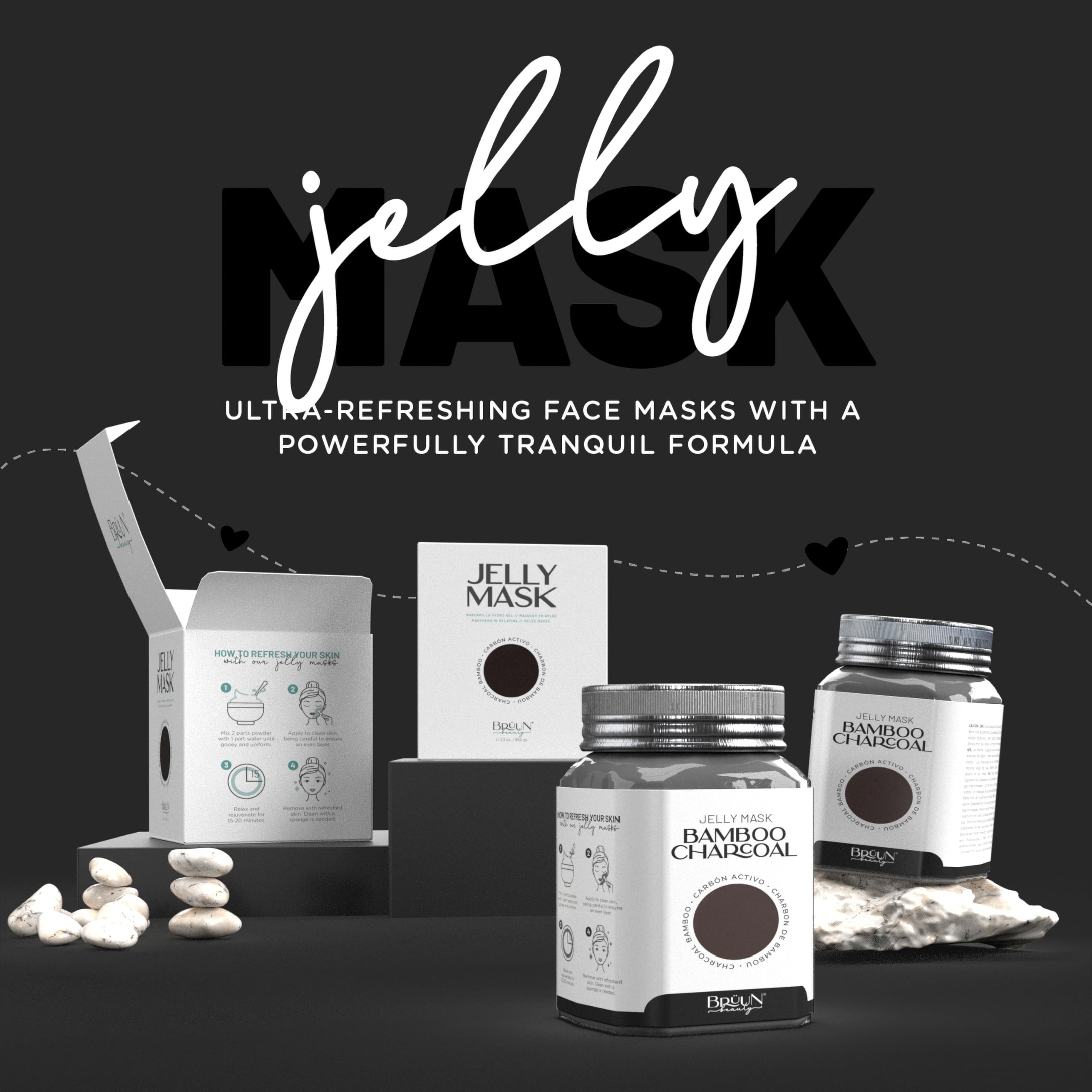 BRÜUN Jelly Mask Jar Bamboo Charcoal Peel-Off | 23 oz Spa Set for Full-Face Care
