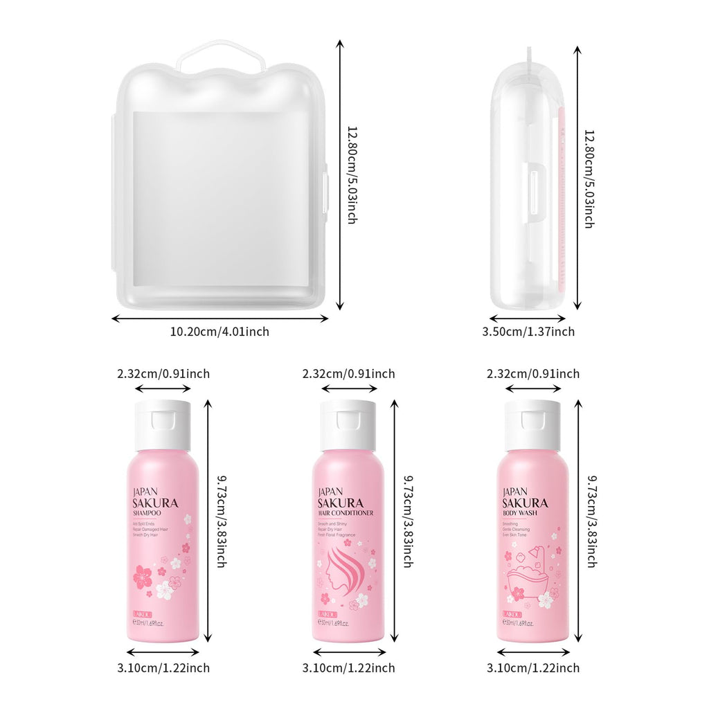 BSMKCL Travel Size Sakura Mini Kit – 3pc Bath & Hair Care Set with Vitamin C