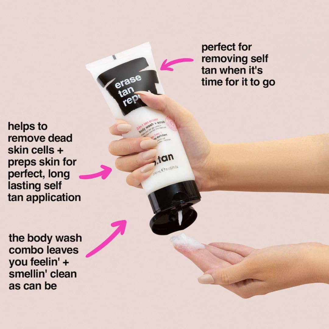 B.TAN Clear Self Tanning Gel & Exfoliating Kit | 1-Hour Express, Transfer-Resistant Ultra Dark Tan | Mitt Included
