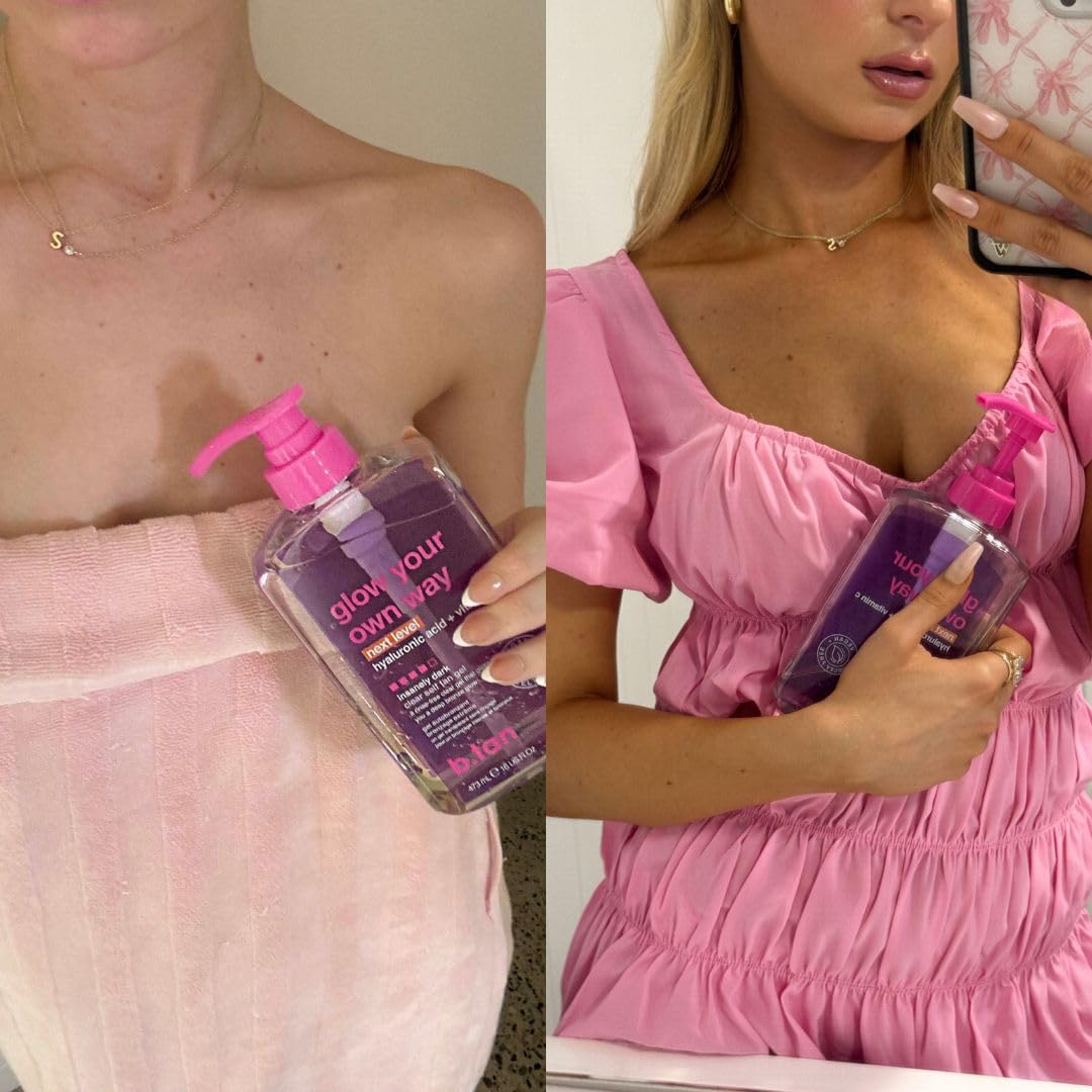 B.TAN Clear Self Tanning Gel & Exfoliating Kit | 1-Hour Express, Transfer-Resistant Ultra Dark Tan | Mitt Included