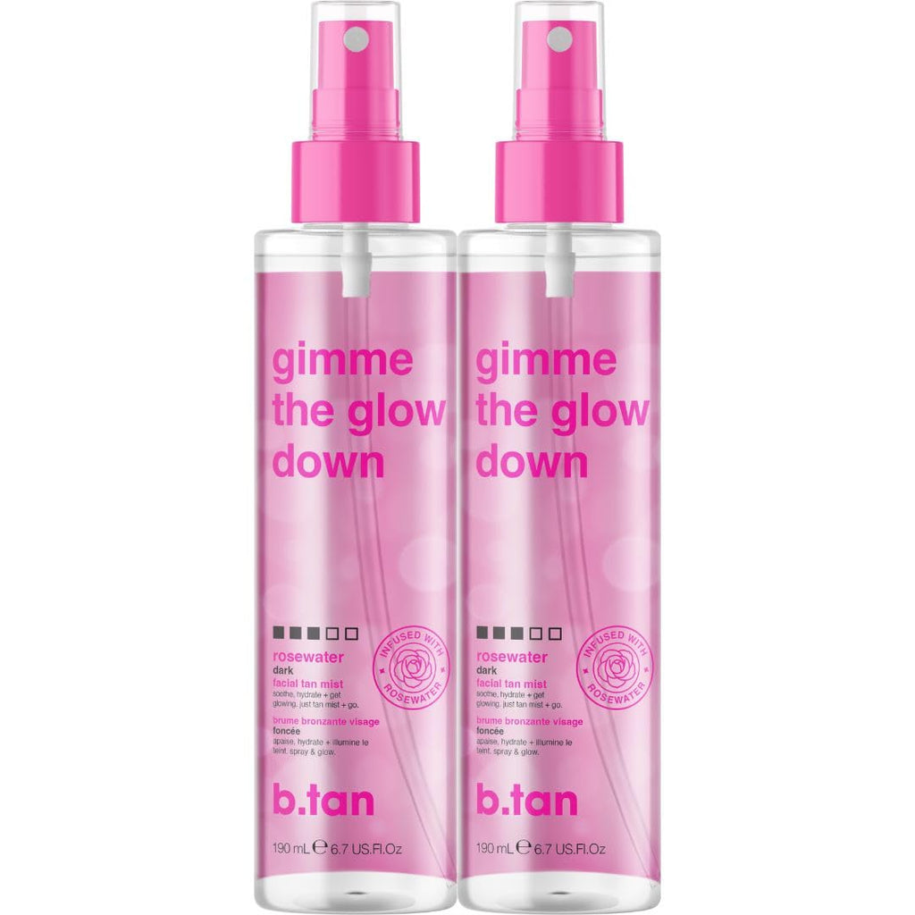 B.TAN Clear Face Tan Mist Bundle – Rosewater Facial Tanner, Buildable Glow, 6.7 fl oz x2