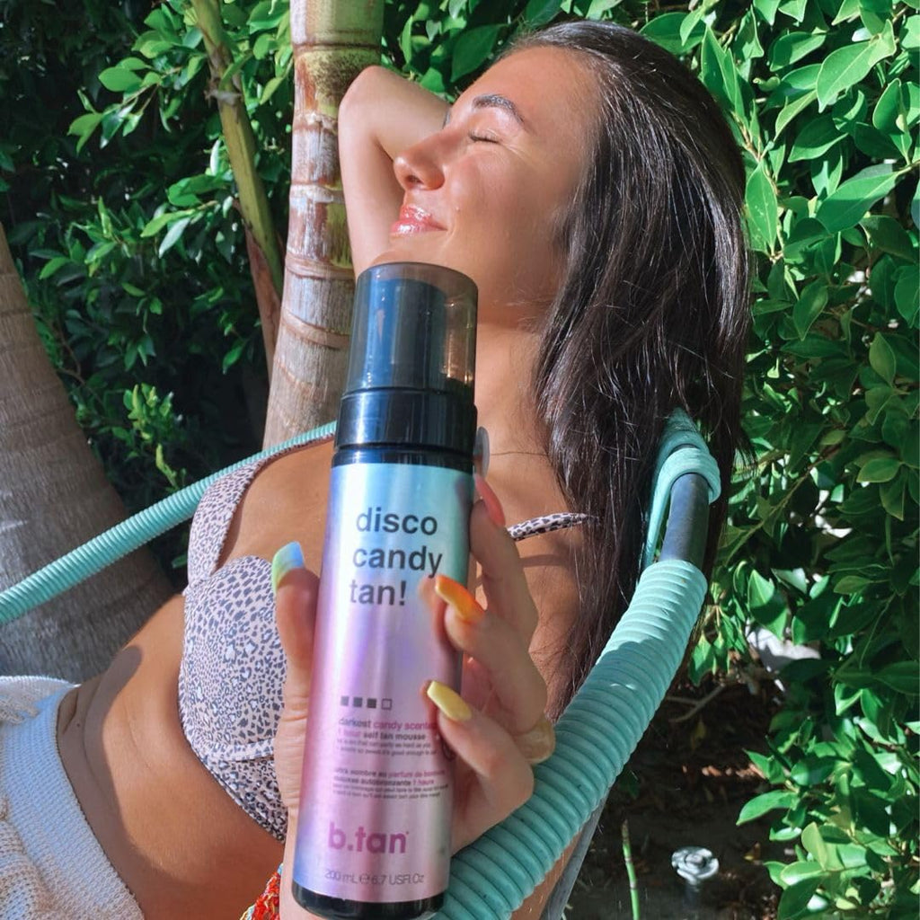 B.TAN Large Candy Scented Self Tanner Mousse – Party Size Disco Candy Tan, 1-Hour Express Dark Sunless Tan