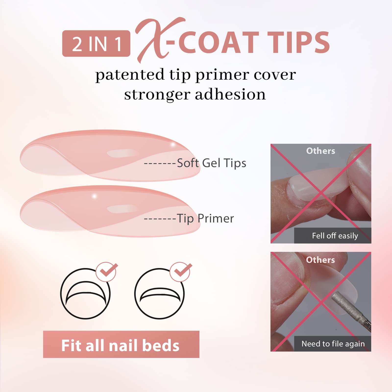BTArtbox Press On Nails Medium — Soft Gel Almond Tips with Base Color, Ultra Fit & Stronger Adhesion