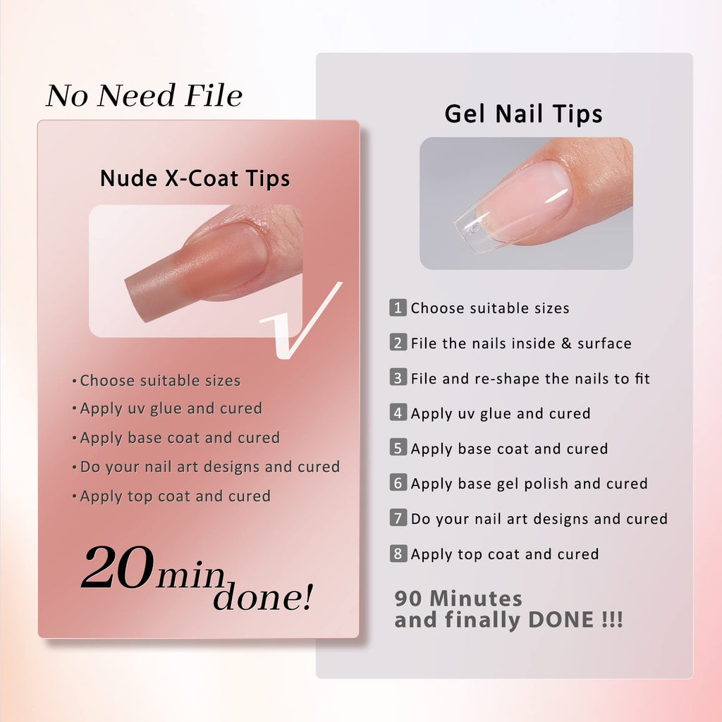 BTArtbox Soft Gel Nail Tips Square – XCOATTIPS Press-On Nails with Pre-applied Primer (150pcs) for DIY Nail Art