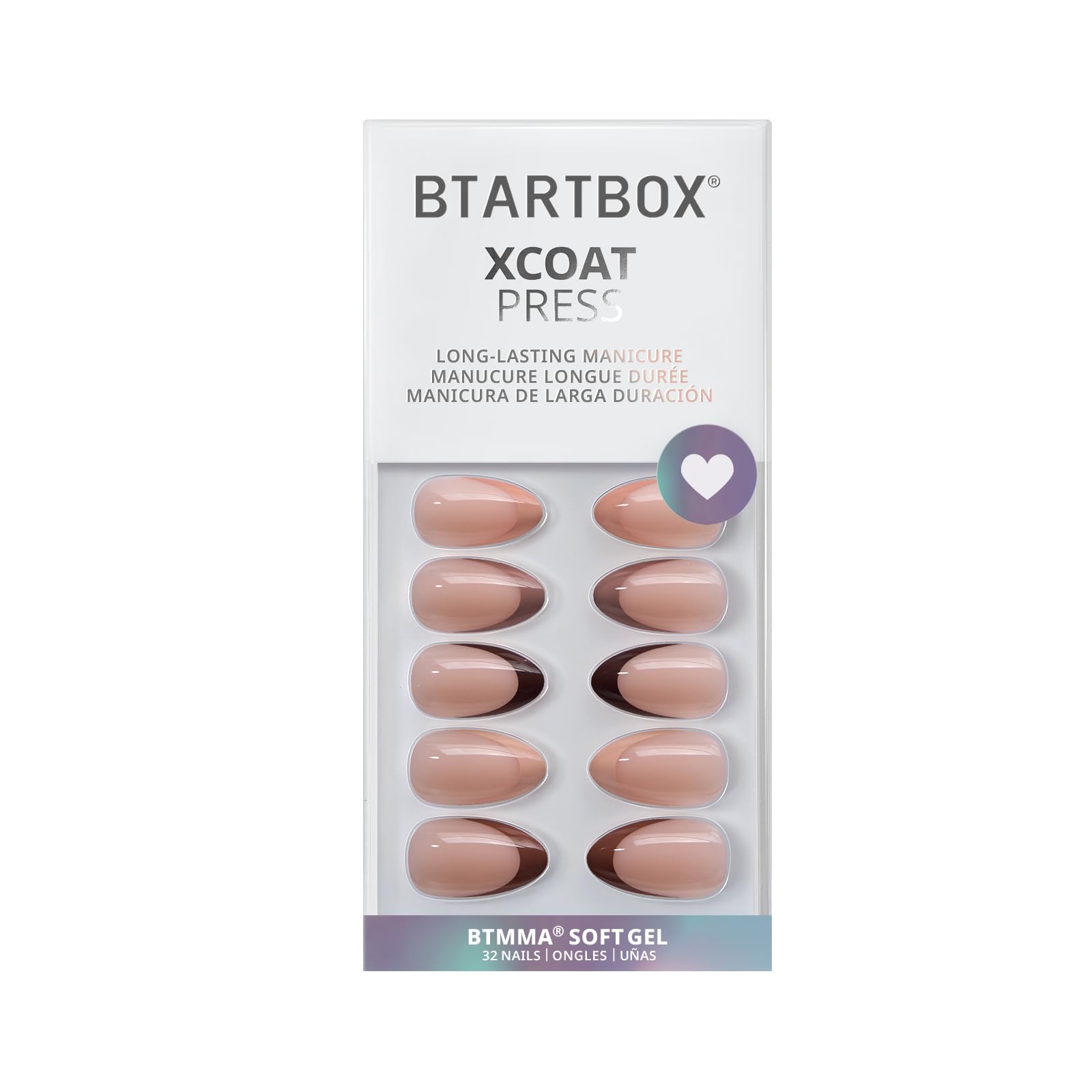 BTArtbox French Tip Press On Nails – Short Almond, Supremely Fit & Natural, 32-Piece Gel Nail Kit with Glue
