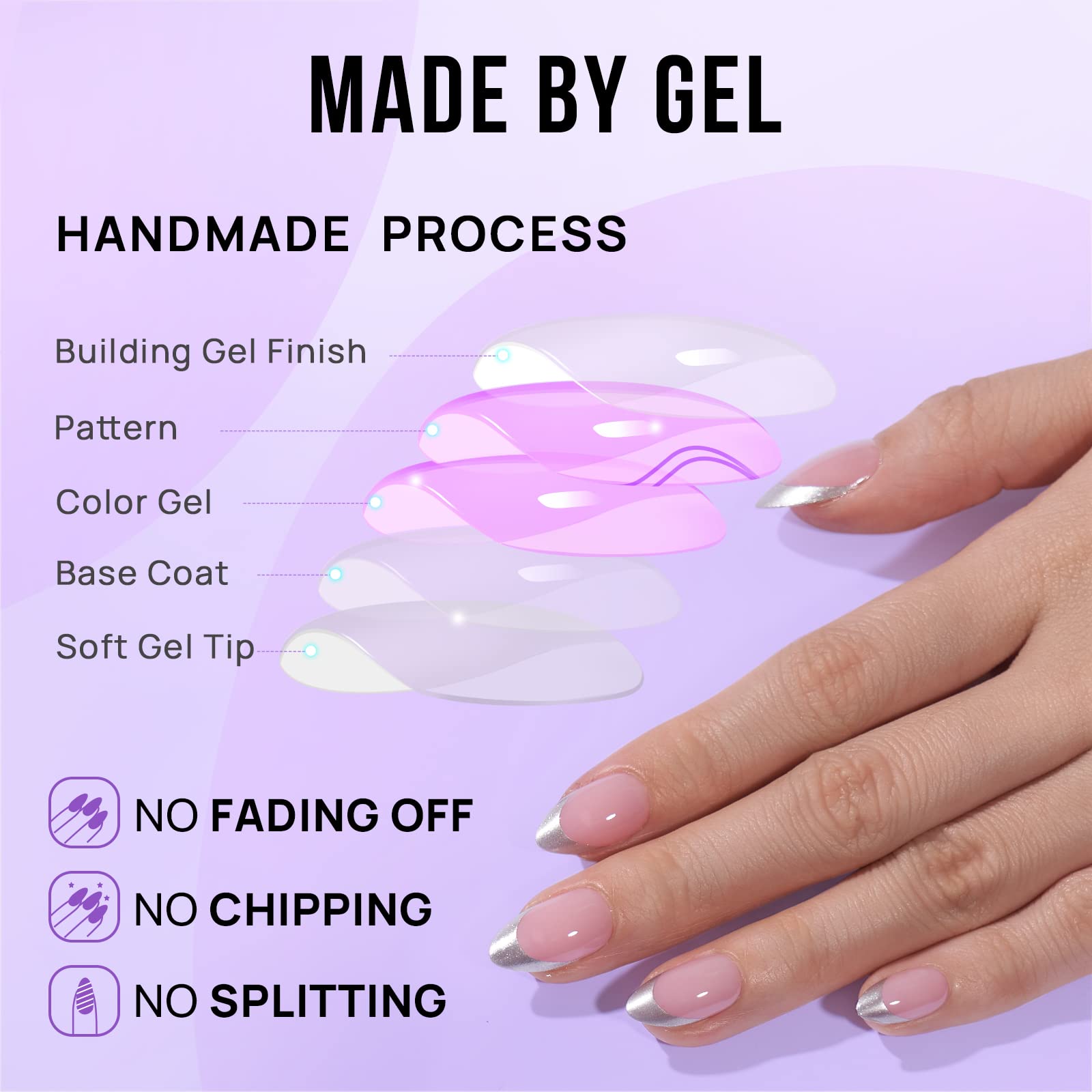 BTArtbox French Tip Press On Nails – Short Almond Soft Gel, Reusable