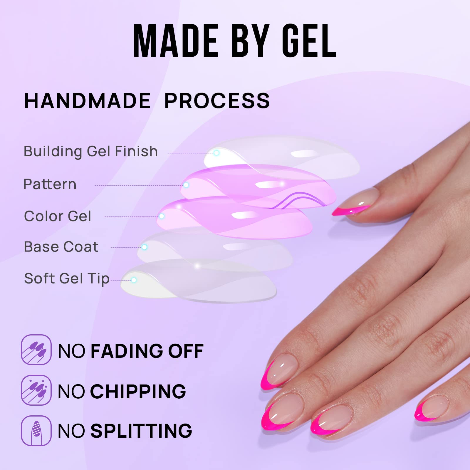 BTArtbox French Tip Press On Nails Almond – Hot Pink Berry French Short Gel Nails Kit (16 Sizes, 32 Nails)