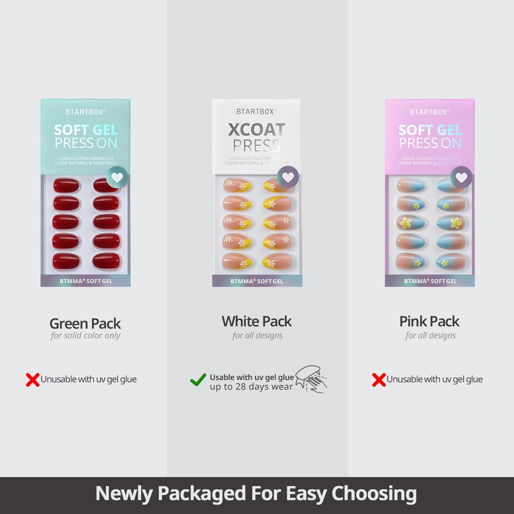 BTArtbox Almond Press On Nails - Extra Short Nude White Ombre Soft Gel, 16 Sizes, 32 Nails Kit