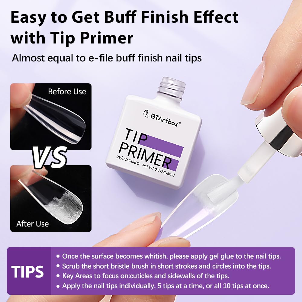 BTArtbox Nail Glue & Primer Set – 2x0.5 fl oz, 4-in-1 UV Gel for Durable Nail Extensions