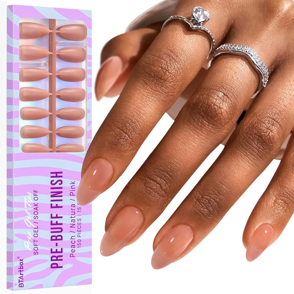BTArtbox Almond Nail Tips Short – Soft Gel Press-On Nails with XCOATTIPS, Stronger Adhesion