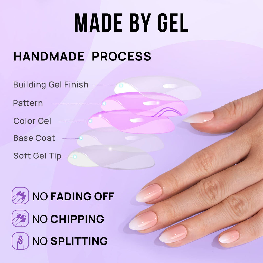 BTArtbox Almond Press On Nails Medium – Soft Gel Ombre, 32-Piece Kit (Vanilla Cream Almond)