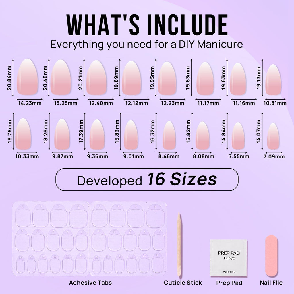 BTArtbox Almond Press On Nails Medium – Soft Gel Ombre, 32-Piece Kit (Vanilla Cream Almond)