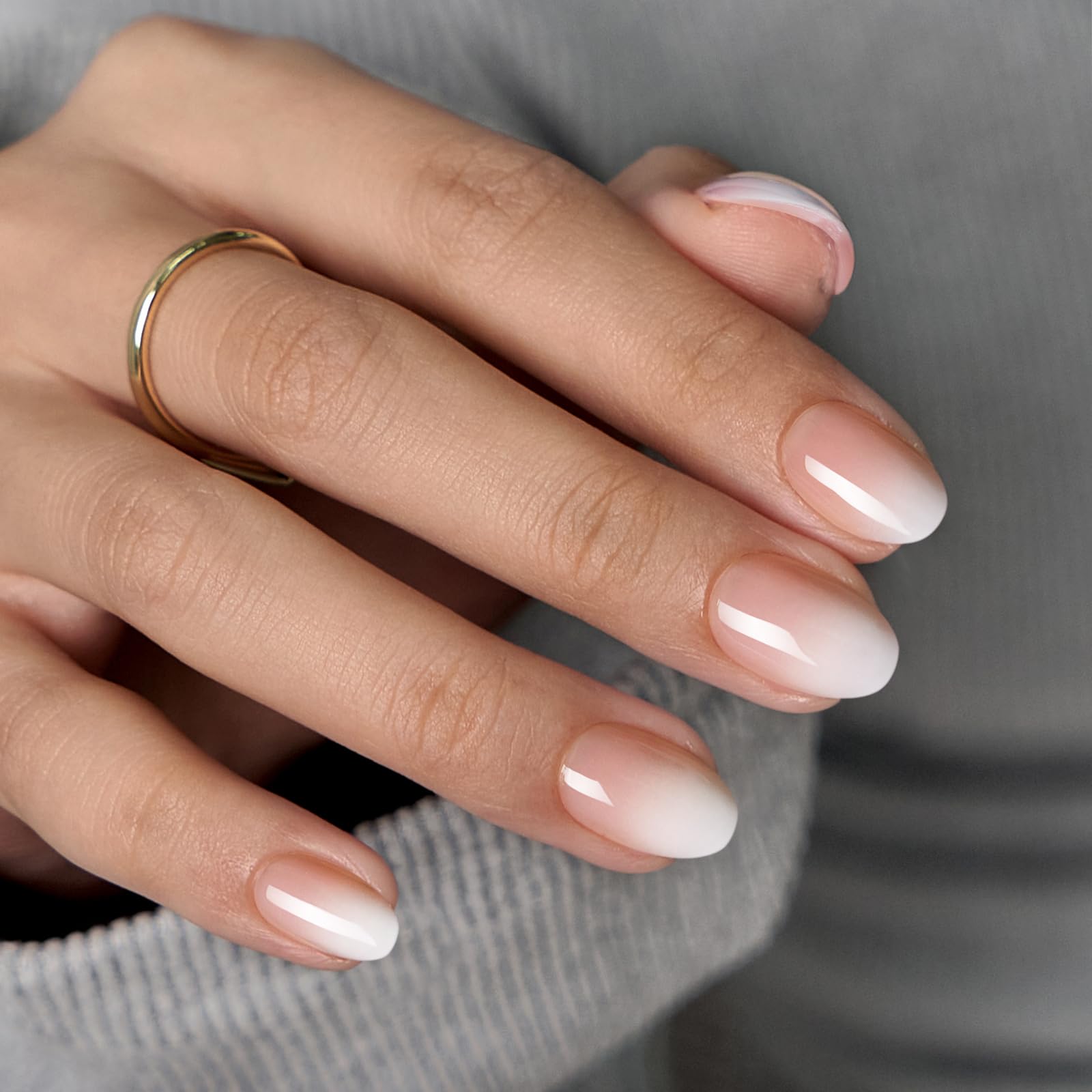 BTArtbox Almond Press On Nails - Extra Short Nude White Ombre Soft Gel, 16 Sizes, 32 Nails Kit