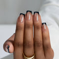 BTArtbox Braveheart Black Chrome French Tip Press-On Nails – Short Square, Glazed Finish, 30 Nails Kit
