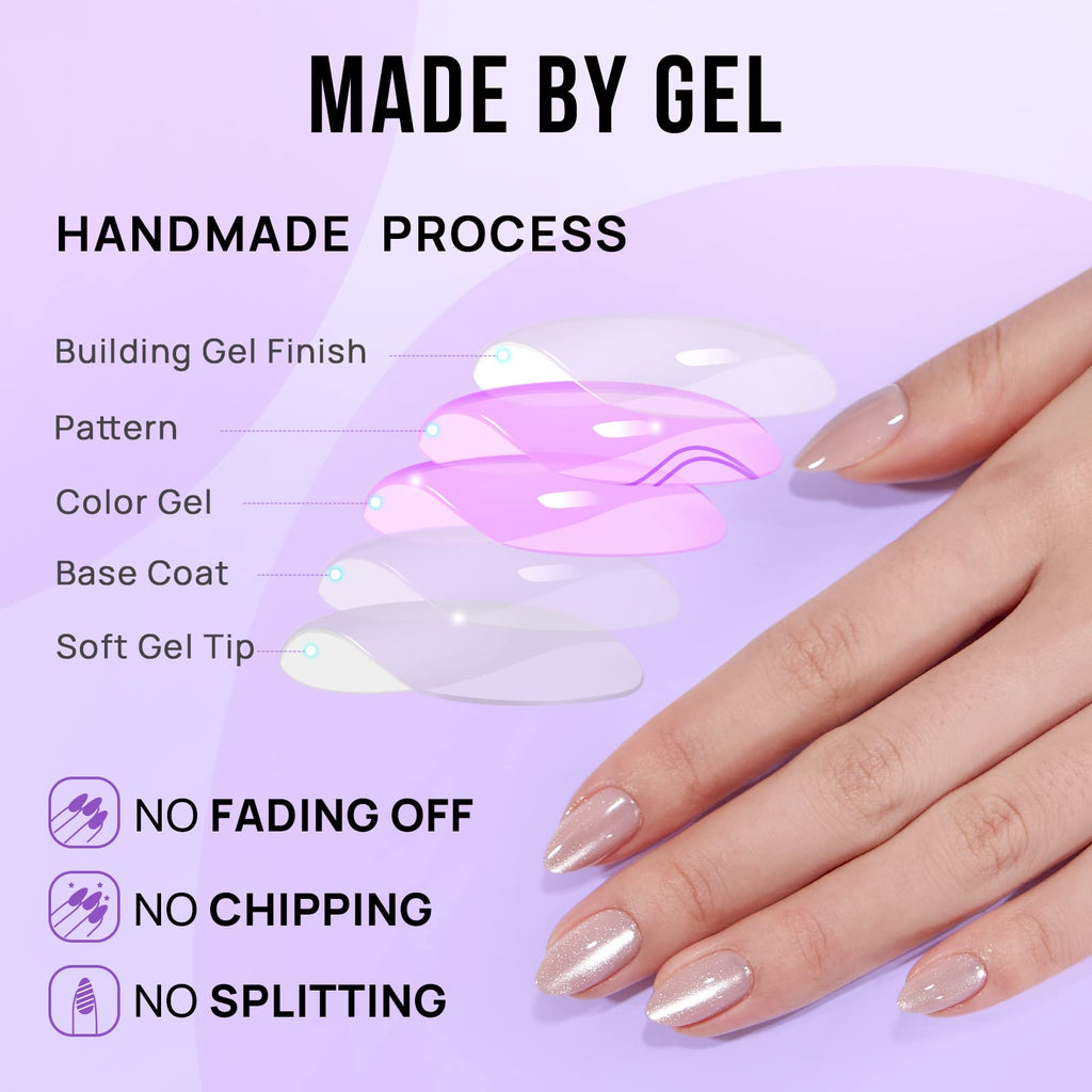 BTArtbox Press On Nails Almond – Soft Gel Aurora Cat Eye (16 Sizes)