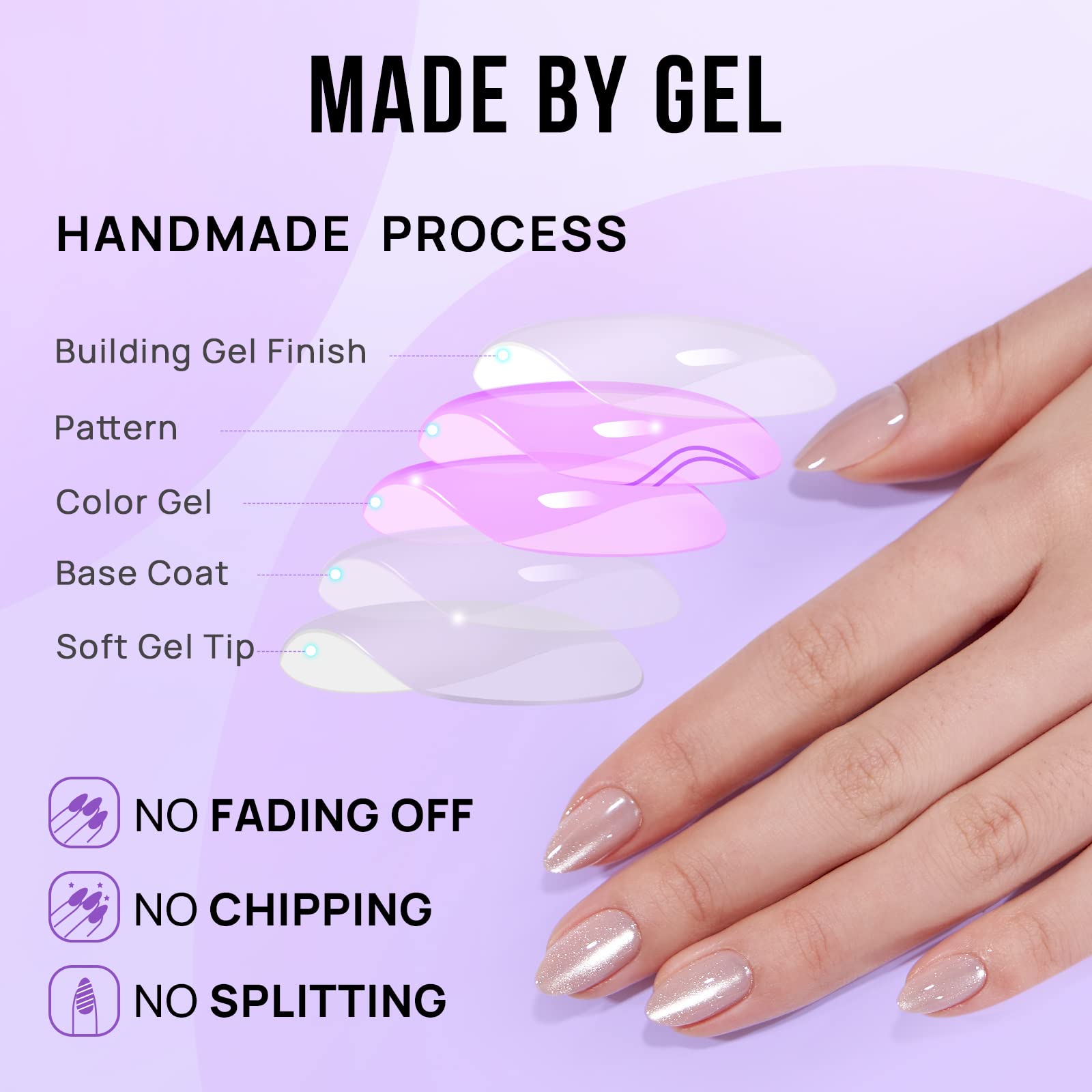 BTArtbox Press On Nails Almond – Soft Gel Aurora Cat Eye (16 Sizes)
