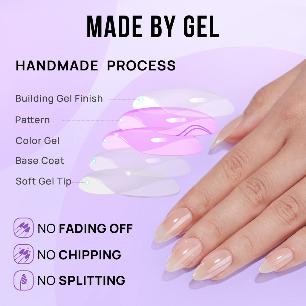 BTArtbox Press On Nails Medium Almond – Chrome Finish, Glazed Donut, 16-Size Nude Glue-On Nails