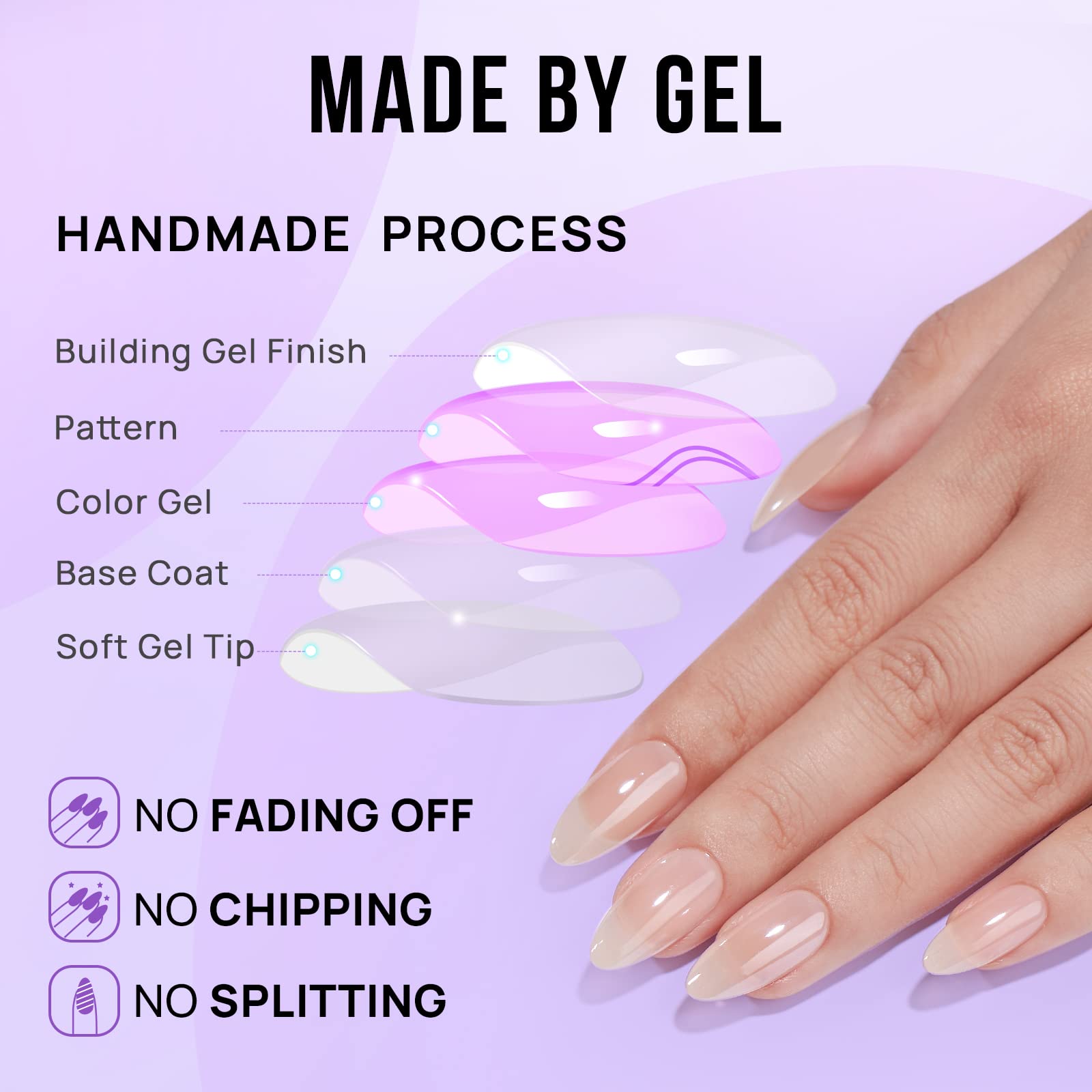 BTArtbox Press On Nails Medium Almond – Chrome Finish, Glazed Donut, 16-Size Nude Glue-On Nails