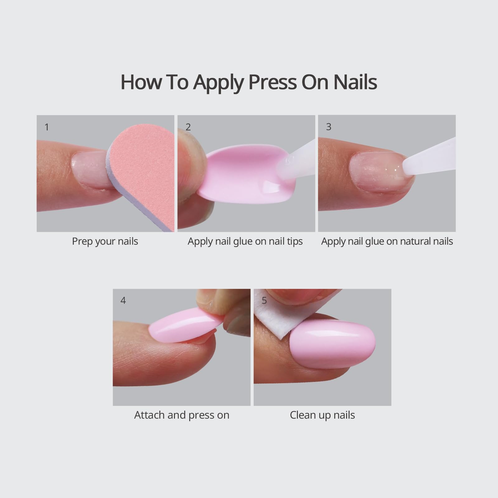BTArtbox Press On Nails Square - Pastel White Short Kit with Glue, 32 Nails (16 Sizes) + Note Book
