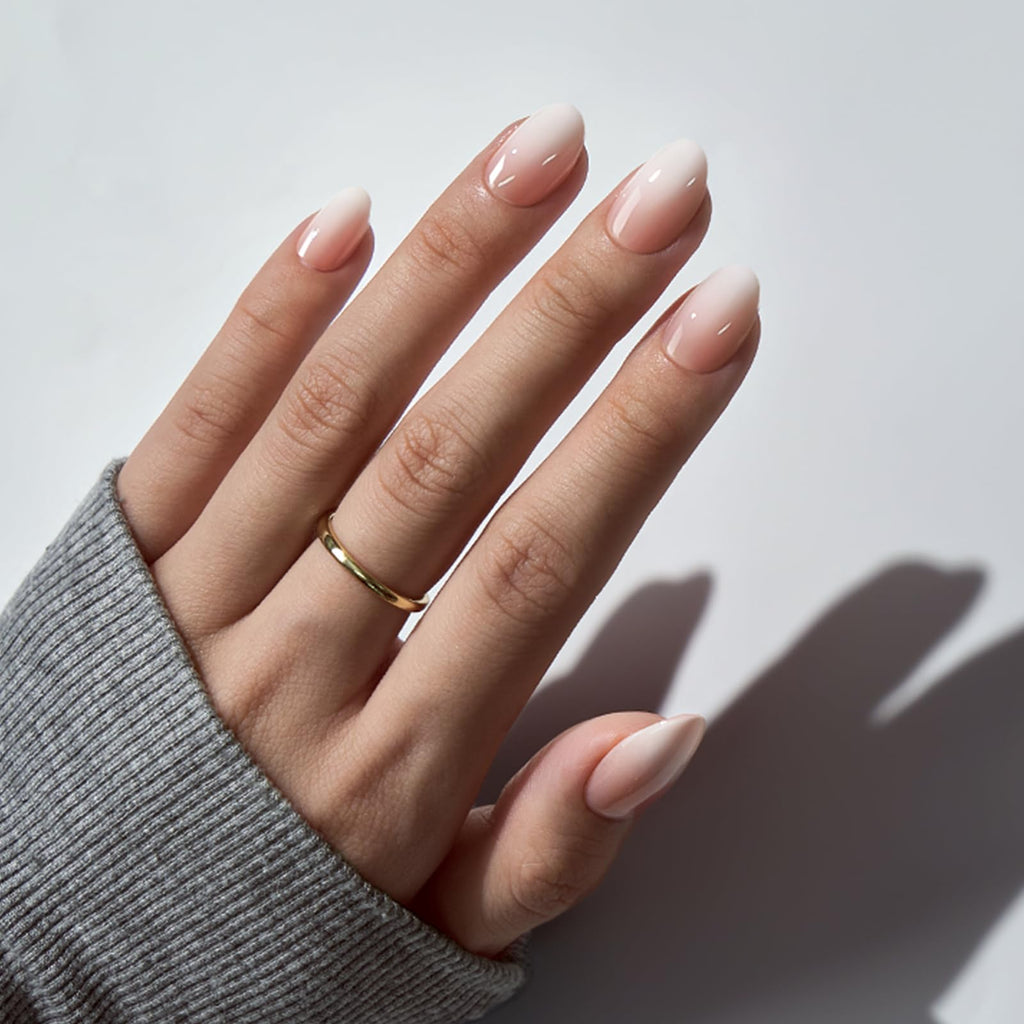 BTArtbox Almond Press On Nails - Extra Short Nude White Ombre Soft Gel, 16 Sizes, 32 Nails Kit