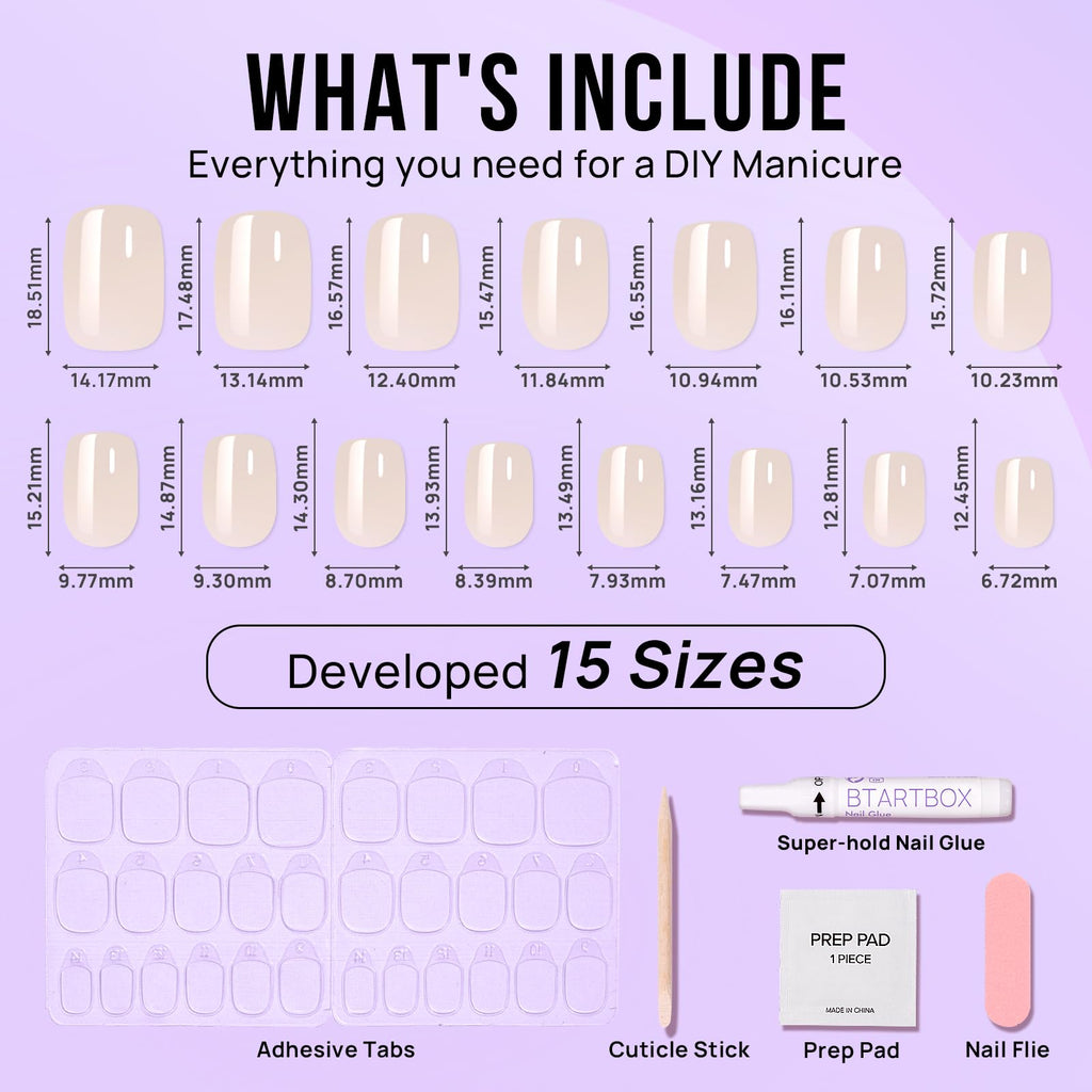 BTArtbox Press On Nails Short – Square Cream Soda Brown Chrome Kit (15 Sizes)