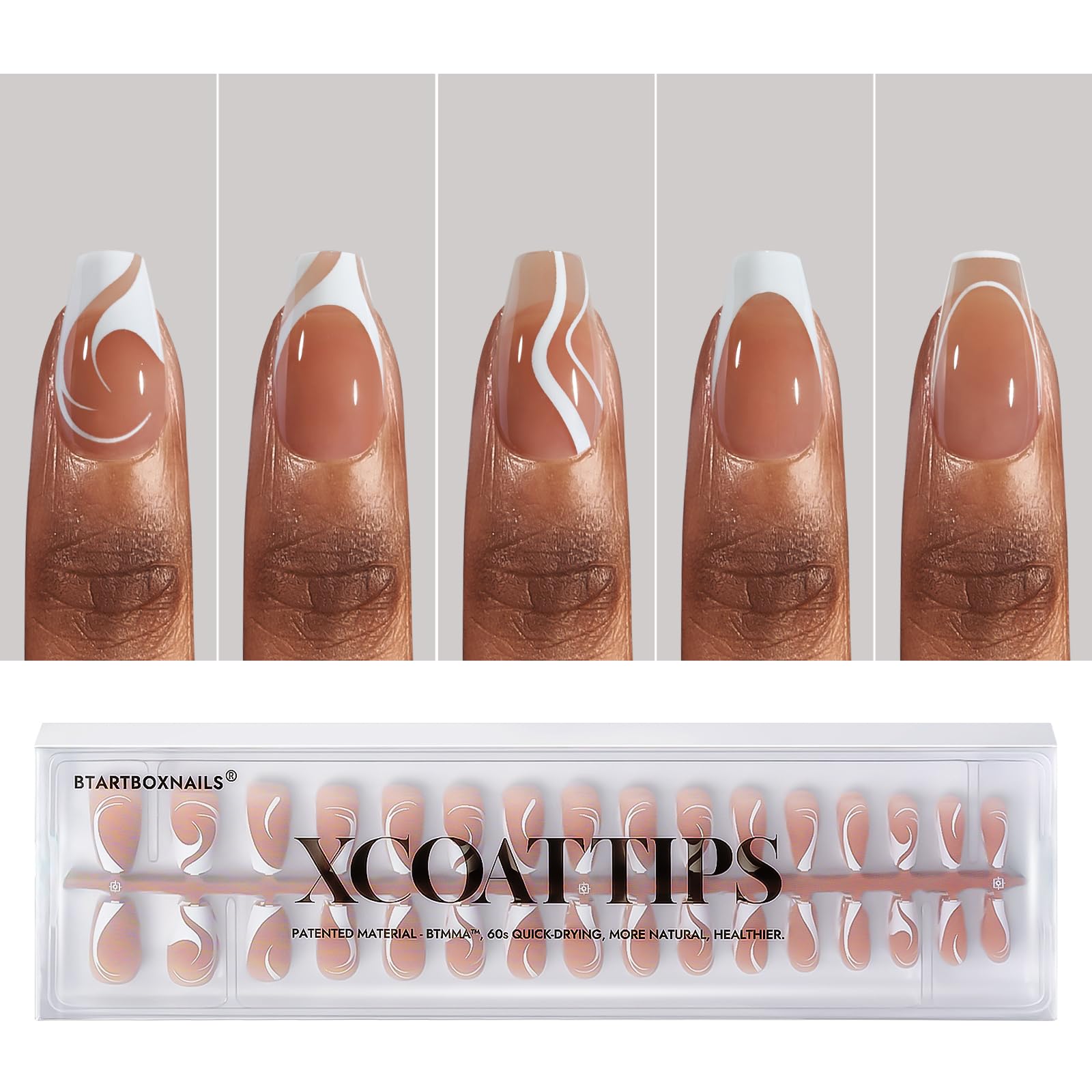 BTArtbox French Tip Press On Nails | XCOATTIPS 5 Styles Short Coffin Nails