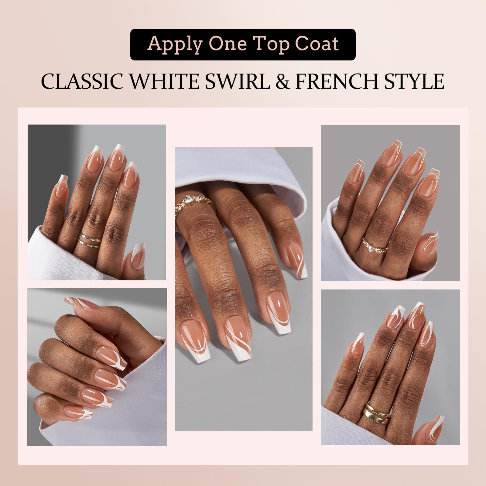 BTArtbox French Tip Press On Nails | XCOATTIPS 5 Styles Short Coffin Nails
