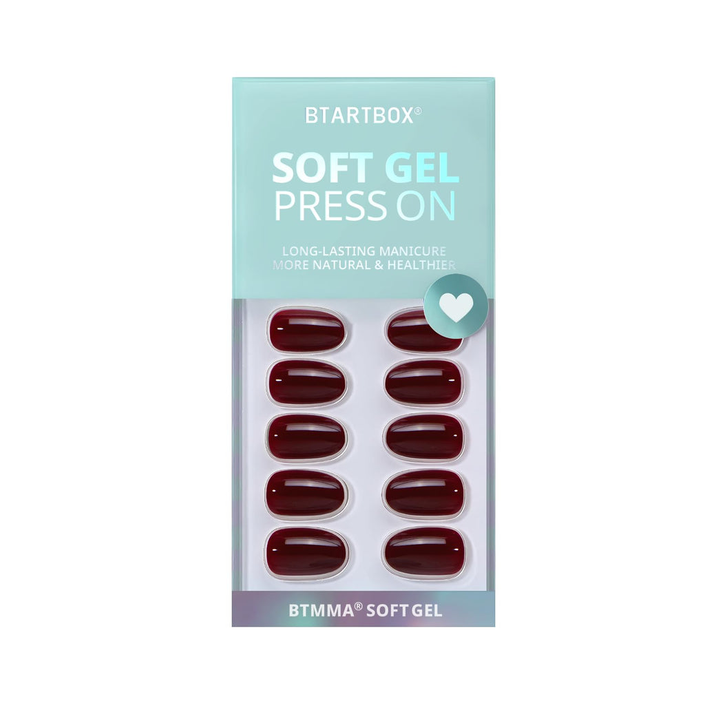 BTArtbox Press On Nails Short – Coffee Bean (Dark Red) | 16 Sizes