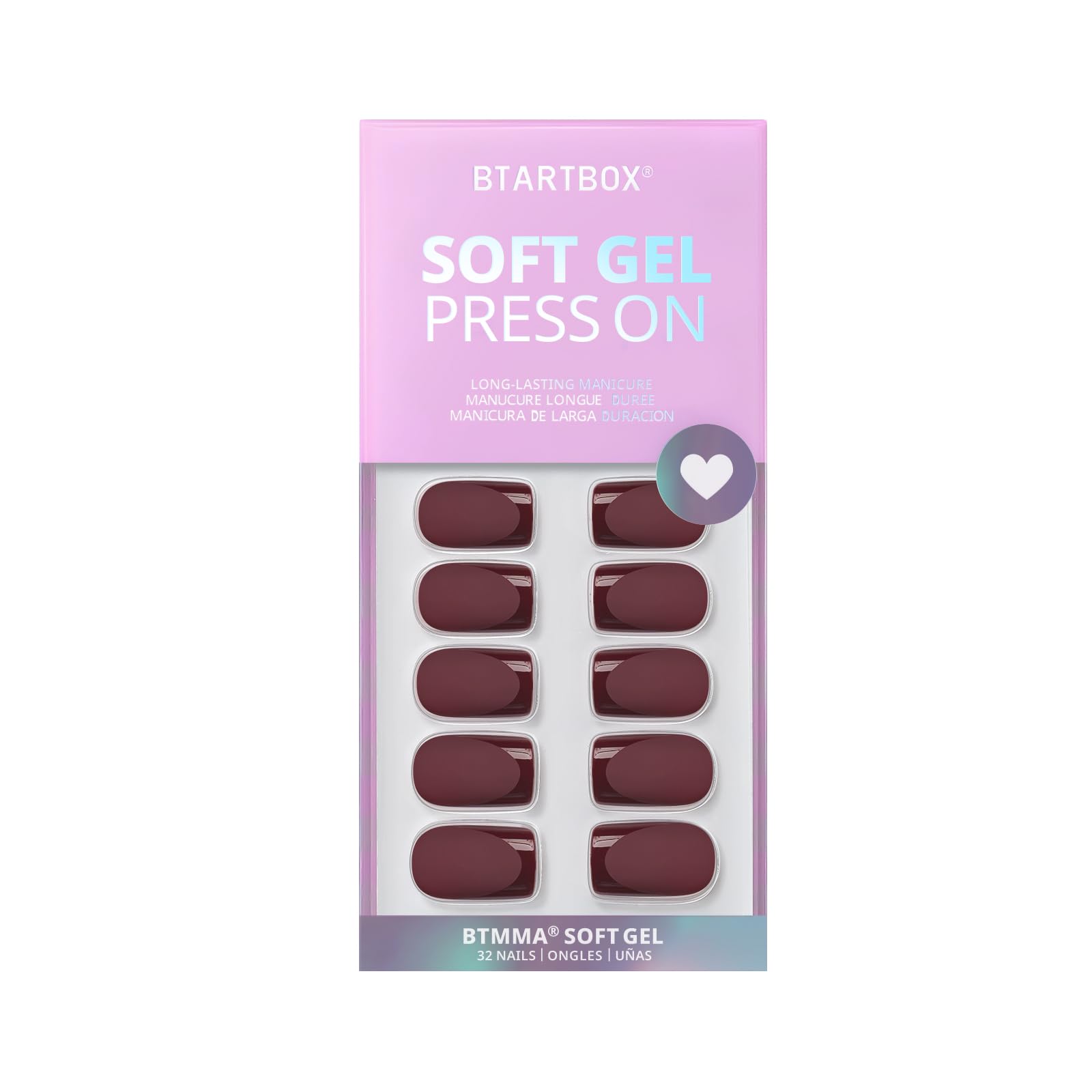 BTArtbox Cozy Cocoa Press-On Nails — Short Square, Glossy French Tips, Matte Finish, 16 Sizes, Valentine’s Day Gift