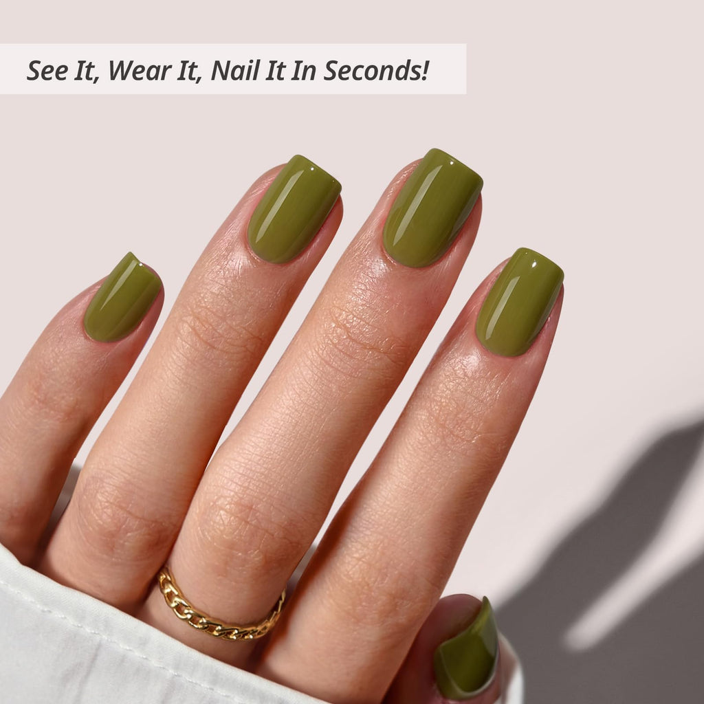 BTArtbox Moss Muse Olive Green Squoval Press-On Nails Kit – 30 Nails, Glue & Tools
