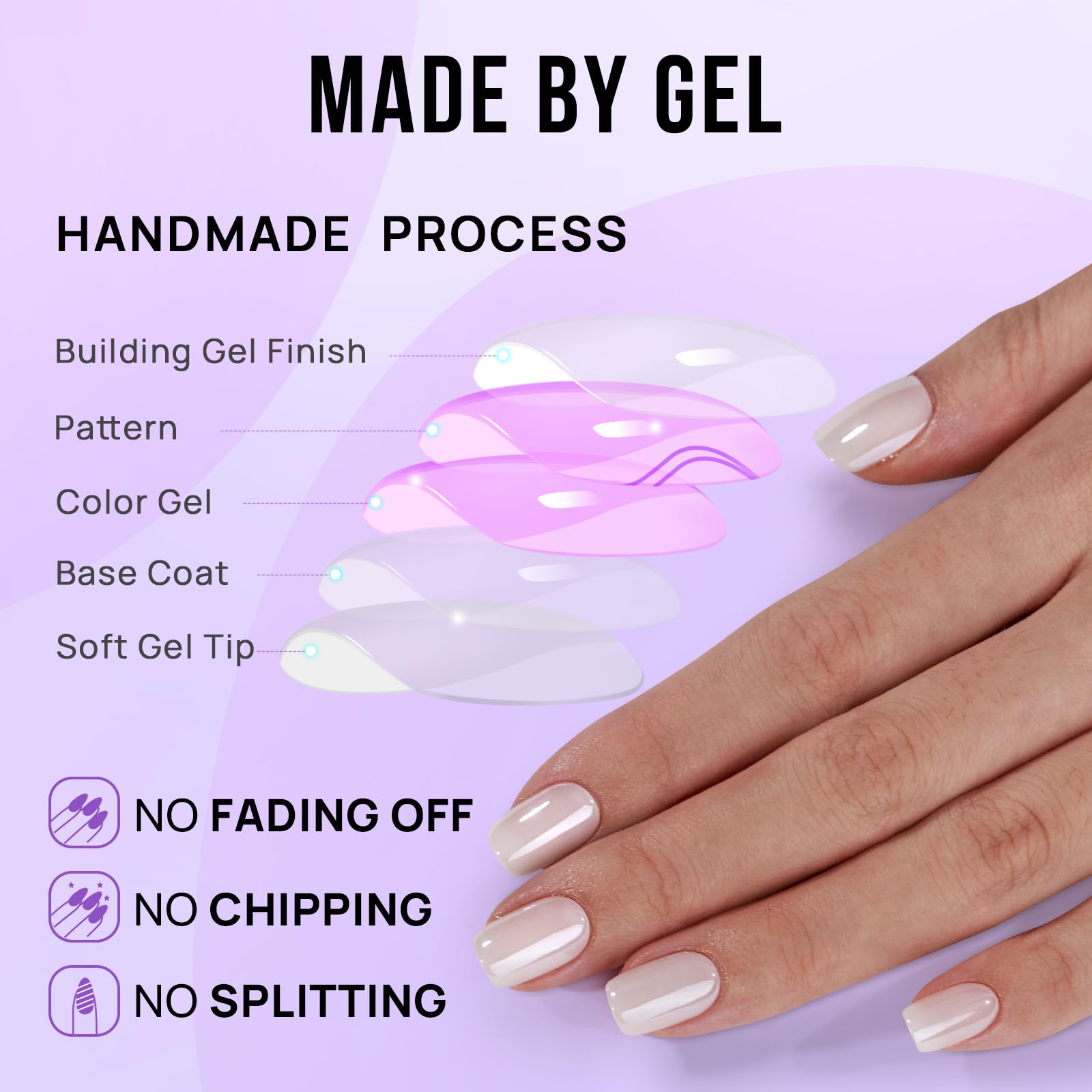 BTArtbox Short Press On Nails – Vanilla Glazed, White Soft Gel, 15 Sizes, 30 Nails