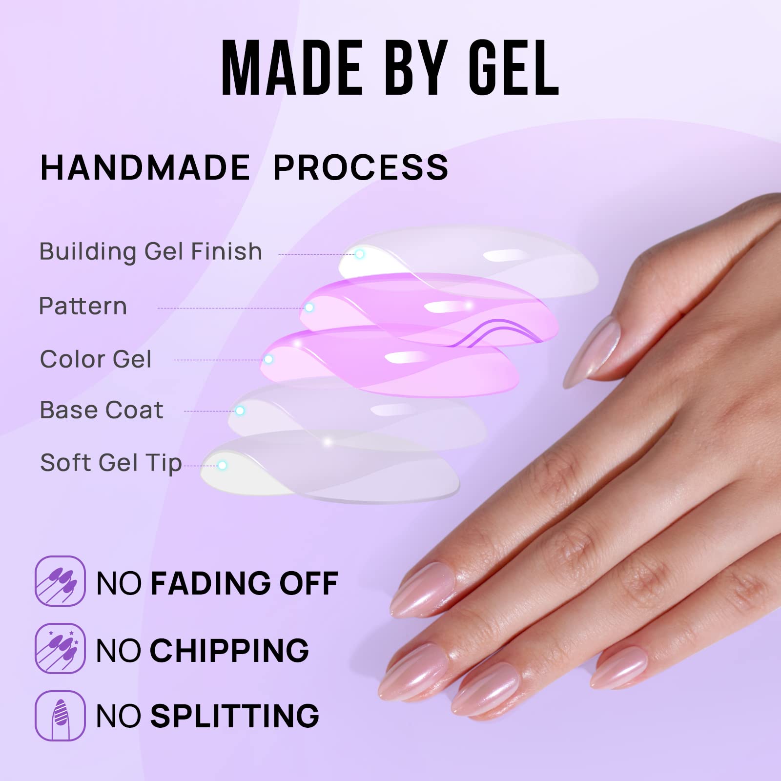 BTArtbox Almond Press On Nails Nudies – 30 Nails, 15 Sizes, Gel-Based, Glossy Nude