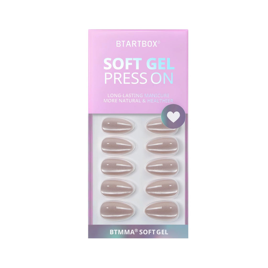BTArtbox Press On Nails Almond – Soft Gel Aurora Cat Eye (16 Sizes)