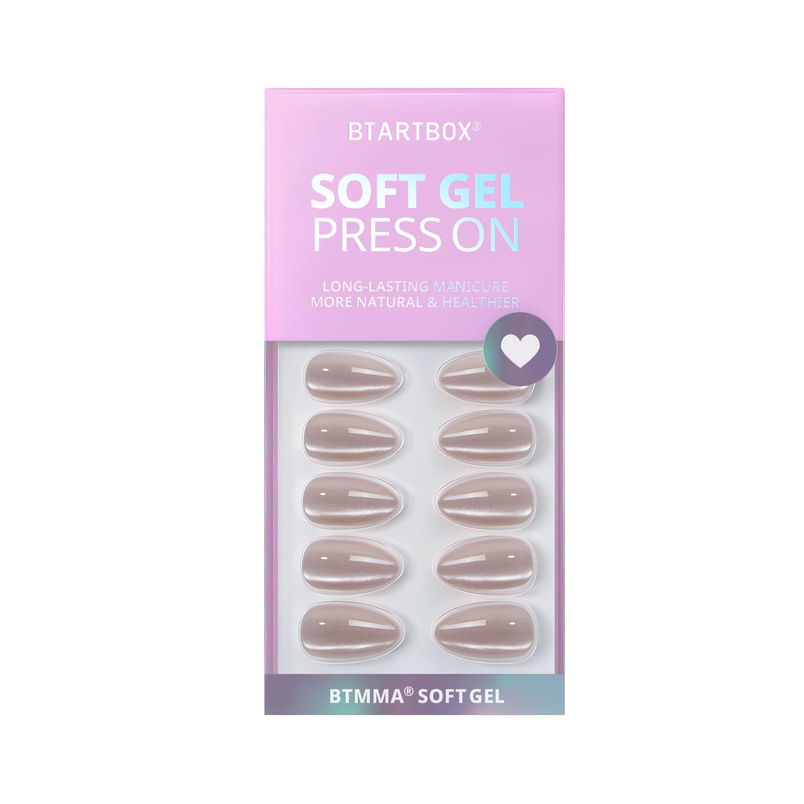 BTArtbox Press On Nails Almond – Soft Gel Aurora Cat Eye (16 Sizes)