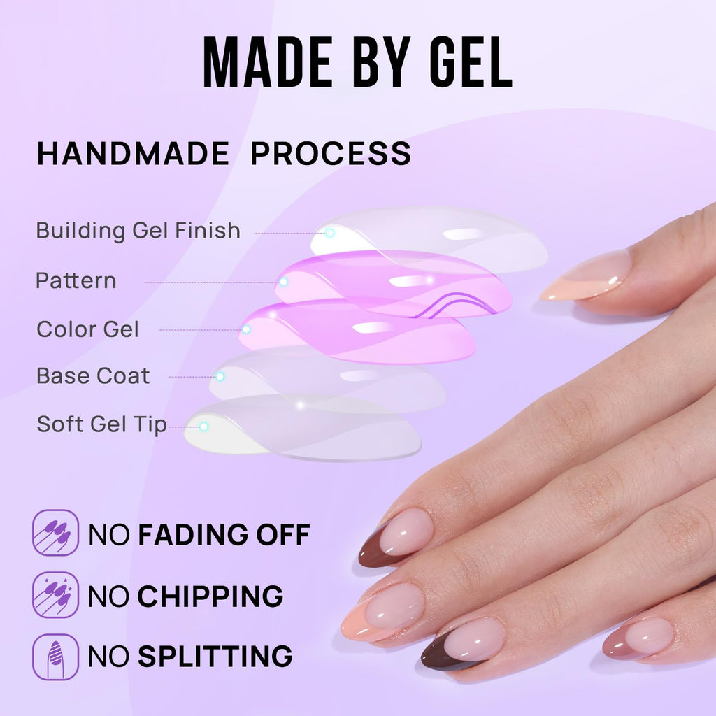 BTArtbox French Tip Press On Nails – Short Almond, Supremely Fit & Natural, 32-Piece Gel Nail Kit with Glue