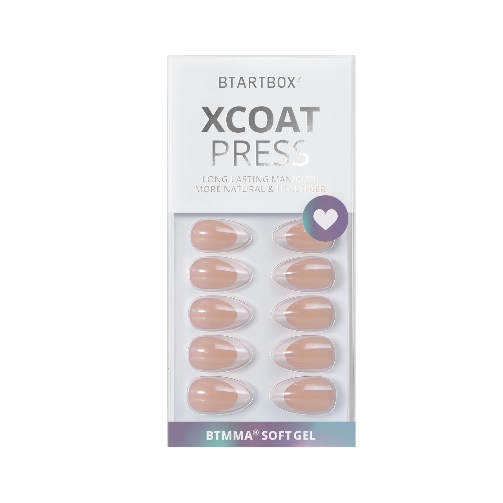 BTArtbox French Tip Press On Nails: White Almond Medium Gel Nails Kit (15 Sizes)