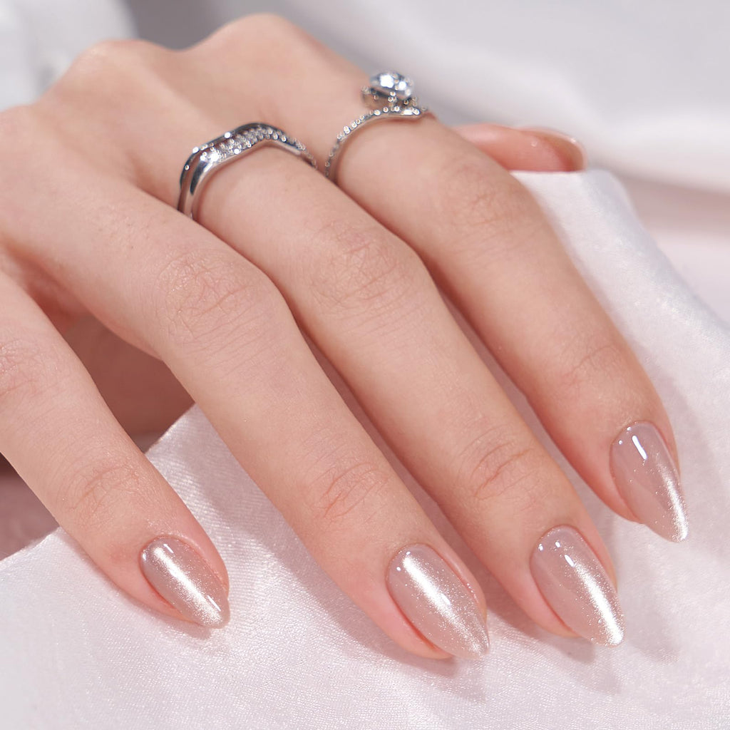 BTArtbox Press On Nails Almond – Soft Gel Aurora Cat Eye (16 Sizes)