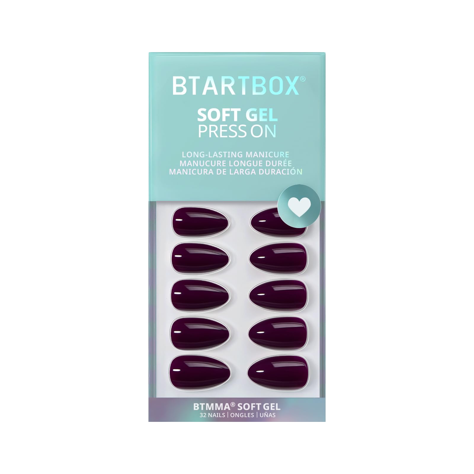 BTArtbox Poison Potion Short Press On Nails – Dark Purple Almond Kit (32 Nails, Glue)</n>