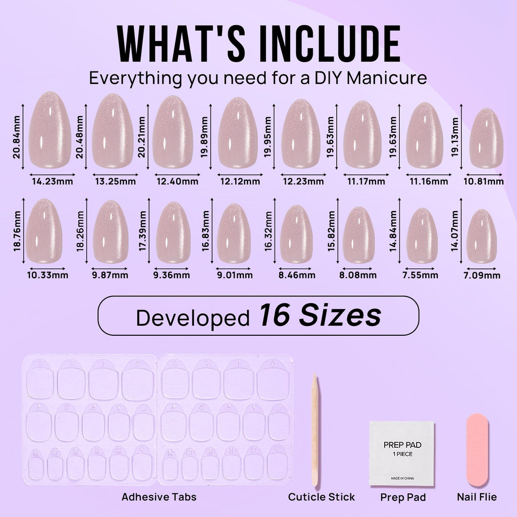 BTArtbox Press On Nails Almond – Soft Gel Aurora Cat Eye (16 Sizes)