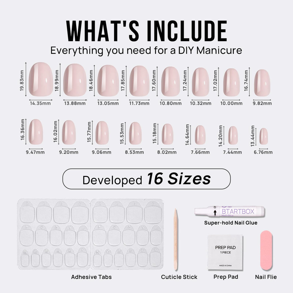 BTArtbox Press On Nails Oval – Soft Gel, Taro Milkshake, Reusable Glue-On Nails, 16 Sizes