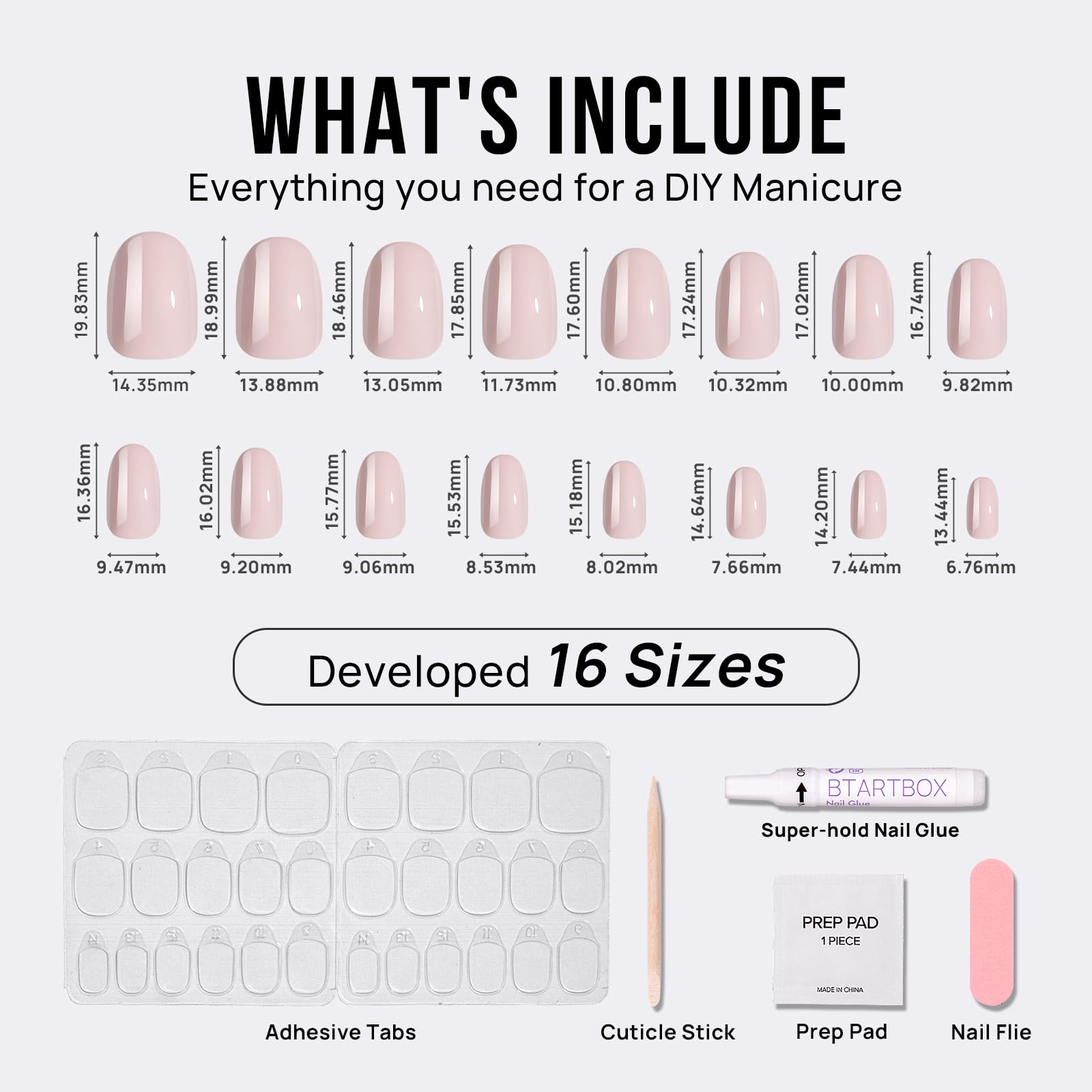 BTArtbox Press On Nails Oval – Soft Gel, Taro Milkshake, Reusable Glue-On Nails, 16 Sizes