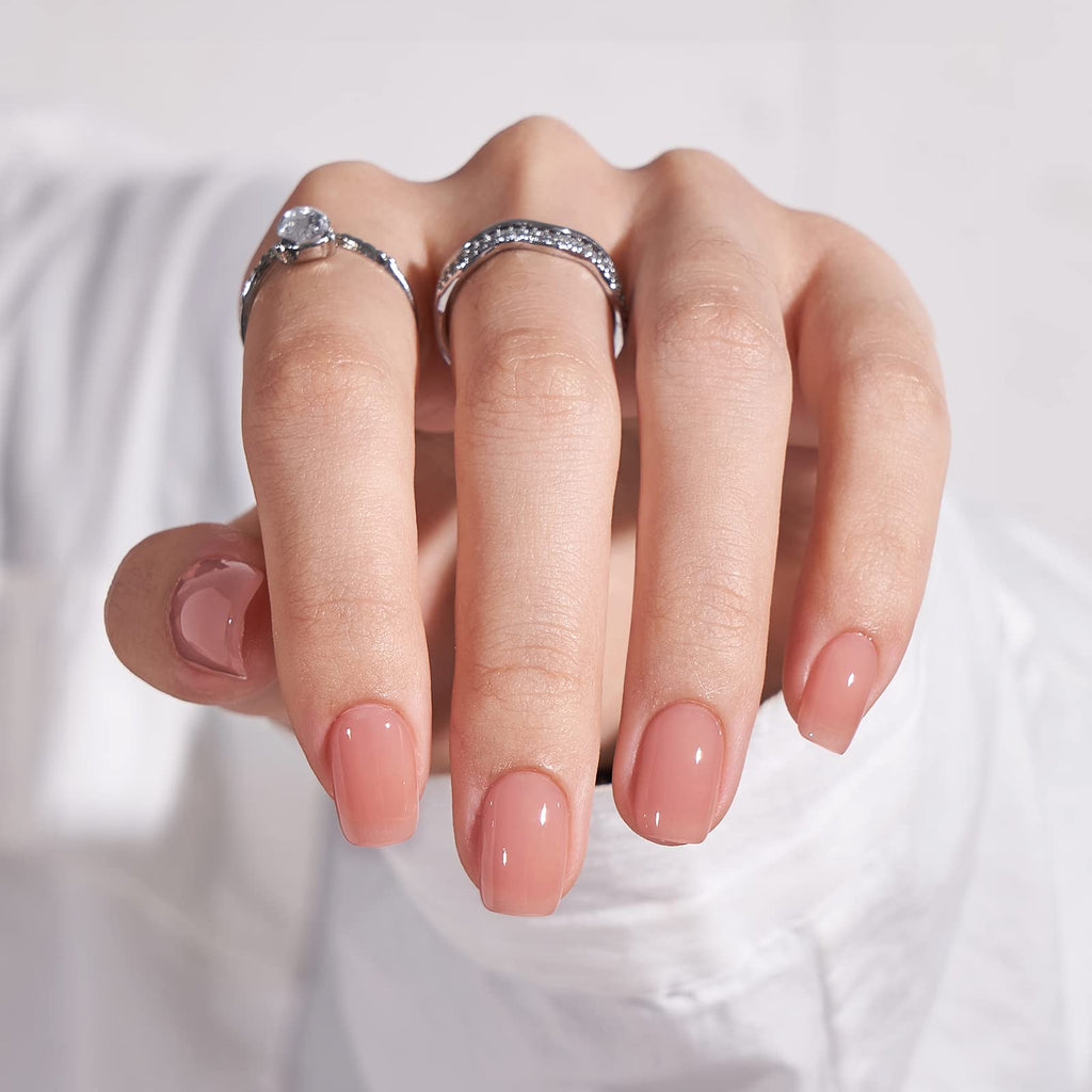 BTArtbox Press On Nails Short – Nude Square Gel Nails Kit (32 Nails, 16 Sizes)