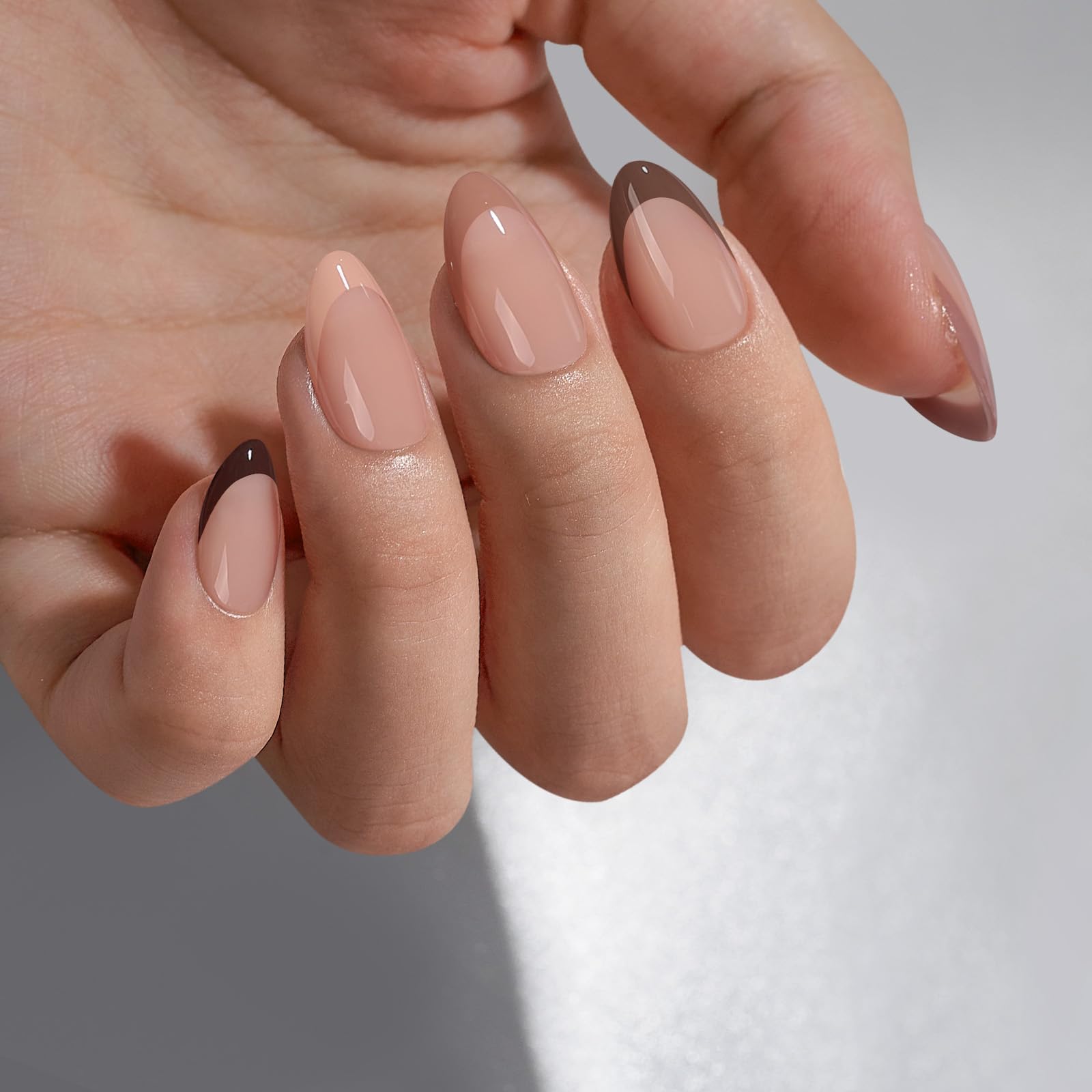 BTArtbox French Tip Press On Nails – Short Almond, Supremely Fit & Natural, 32-Piece Gel Nail Kit with Glue