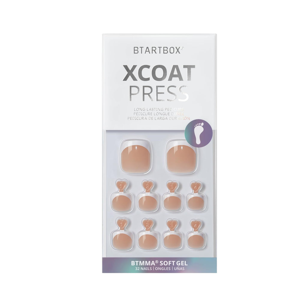 BTArtbox Press On Toenails – Short White French Tips, 32 Kit, 16 Sizes