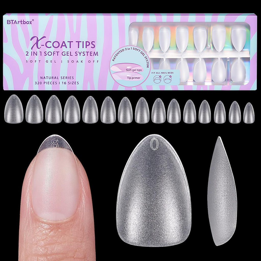 BTArtbox Short Almond Nail Tips – Natural Short Gel Tips with Tip Primer for Stronger Adhesion