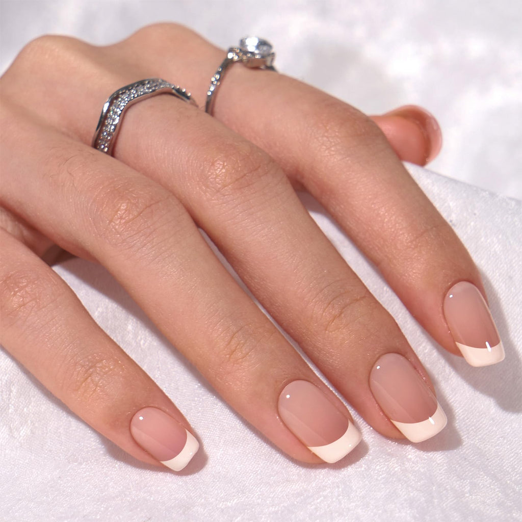 BTArtbox French Tip Press On Nails – Short, Seamless Fit Glue-On Nails (15 Sizes)