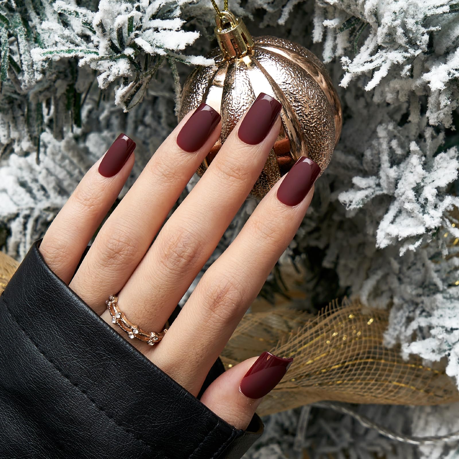 BTArtbox Cozy Cocoa Press-On Nails — Short Square, Glossy French Tips, Matte Finish, 16 Sizes, Valentine’s Day Gift