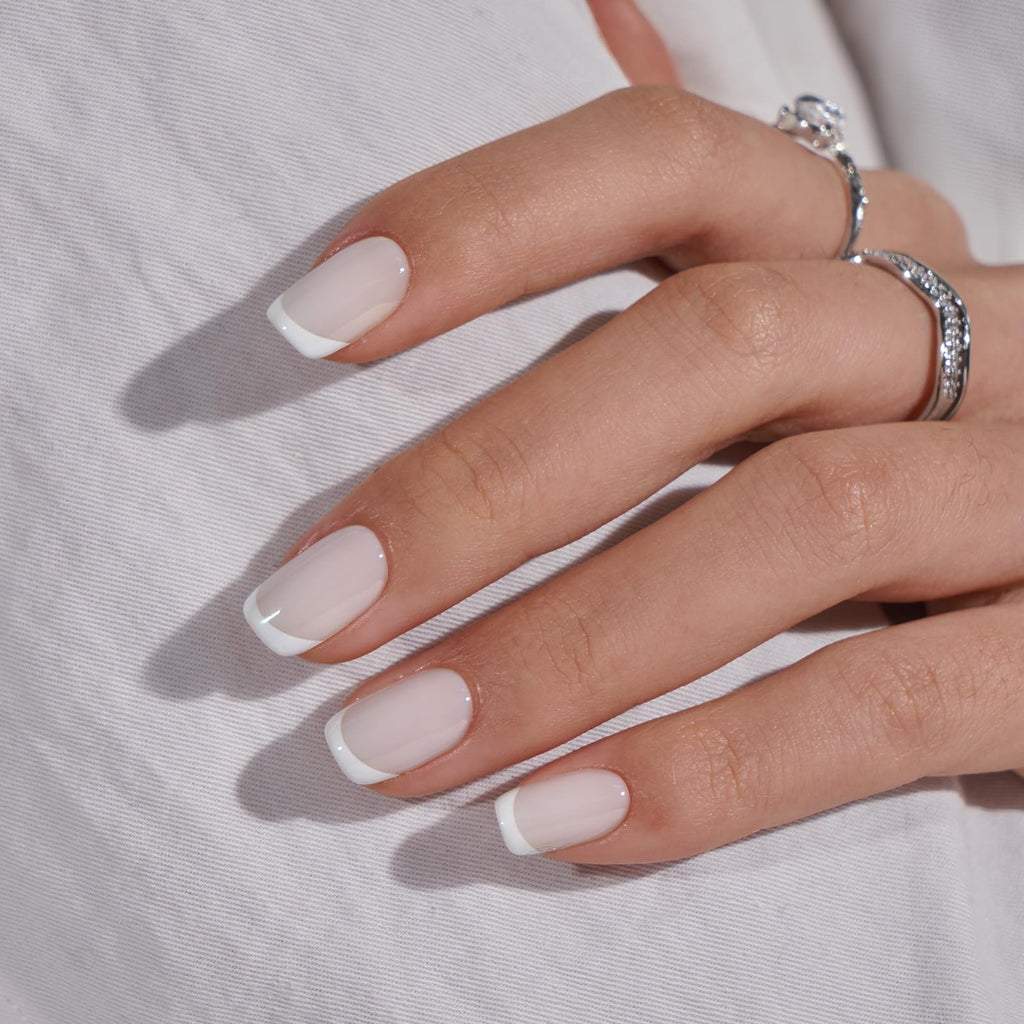 BTArtbox White French Tip Press On Nails – 15 Sizes, Glue-On, Square