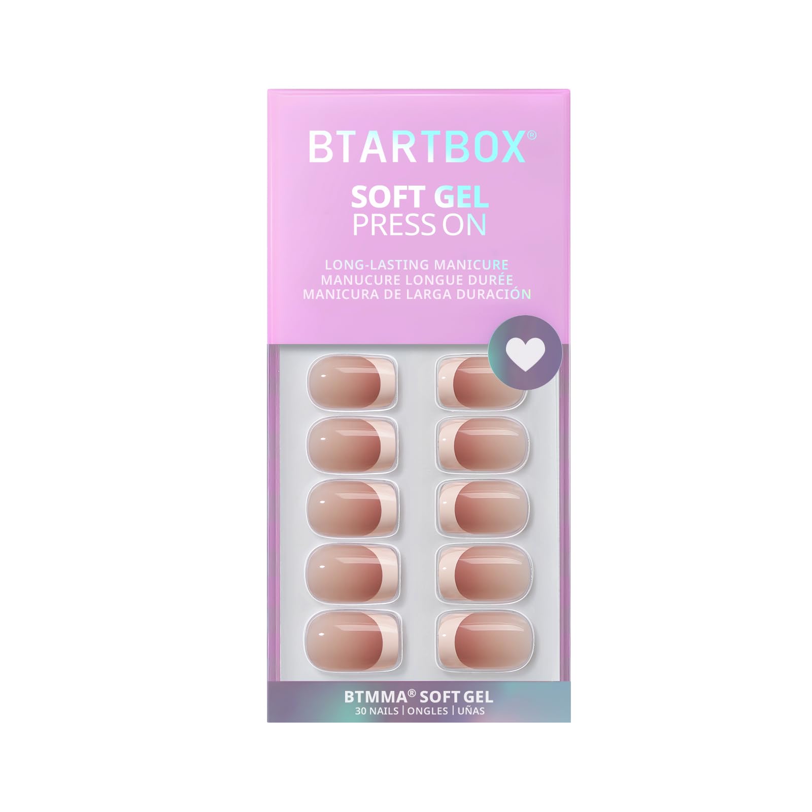 BTArtbox French Tip Press On Nails – Short, Seamless Fit Glue-On Nails (15 Sizes)