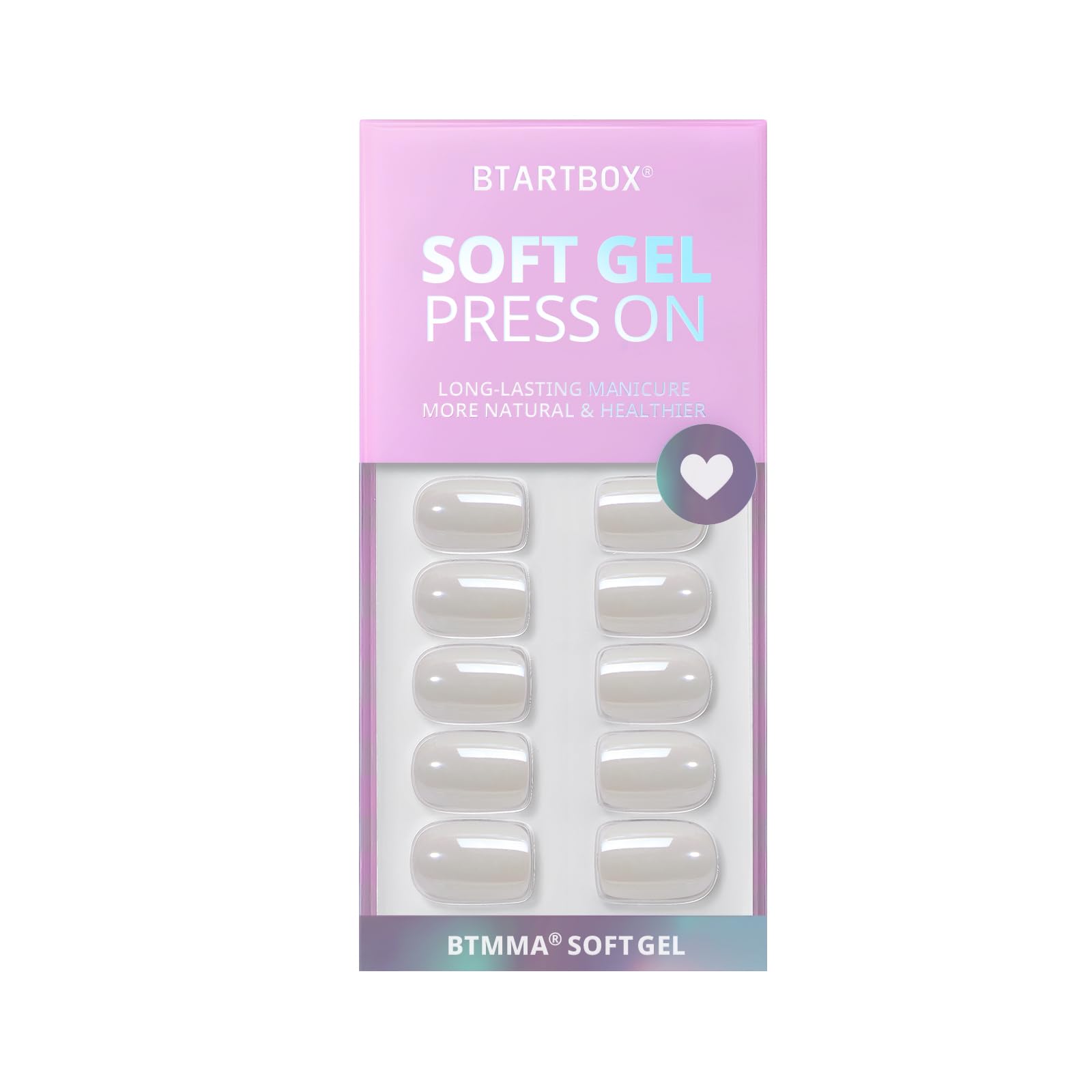 BTArtbox Short Press On Nails – Vanilla Glazed, White Soft Gel, 15 Sizes, 30 Nails